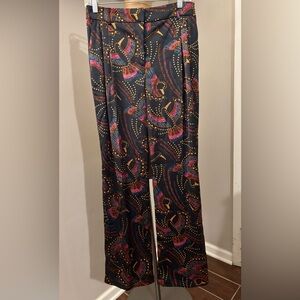 House of Harlow 1960 Toucan Satin Pants Tropical Print Preppy Bohemian 8